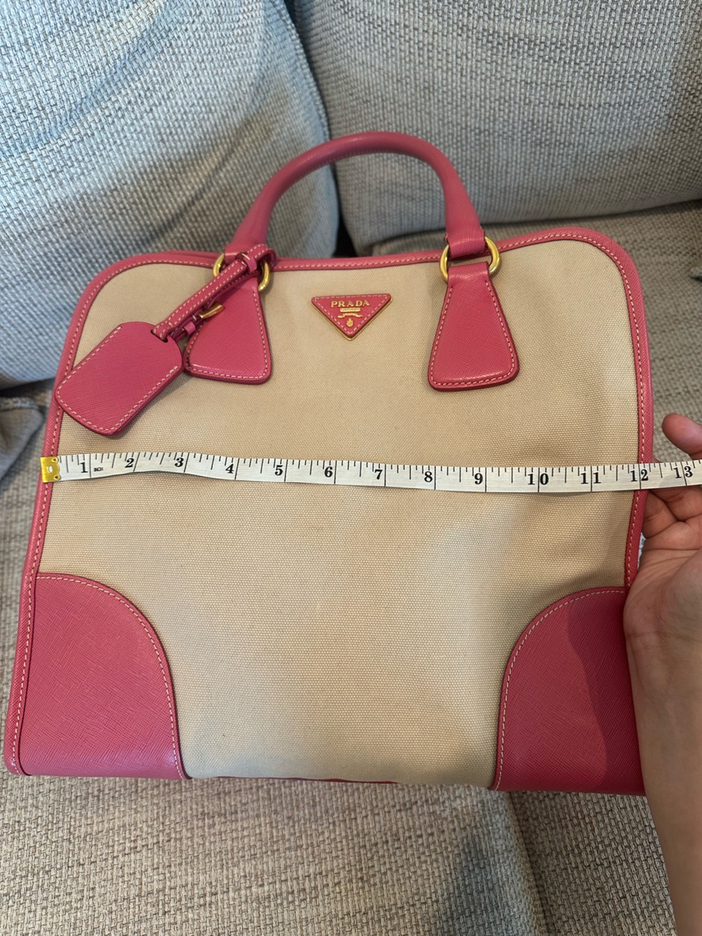Prada Beige And Pink Canvas And Leather Tote - Picture 14 of 16
